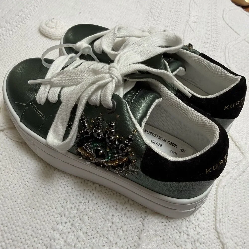 Kurt Geiger London Mini Laney Eye Sneakers Girls Size 11 Green Lace Up Shoes